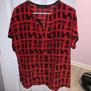 Lafayette 148 Red Patterned Blouse